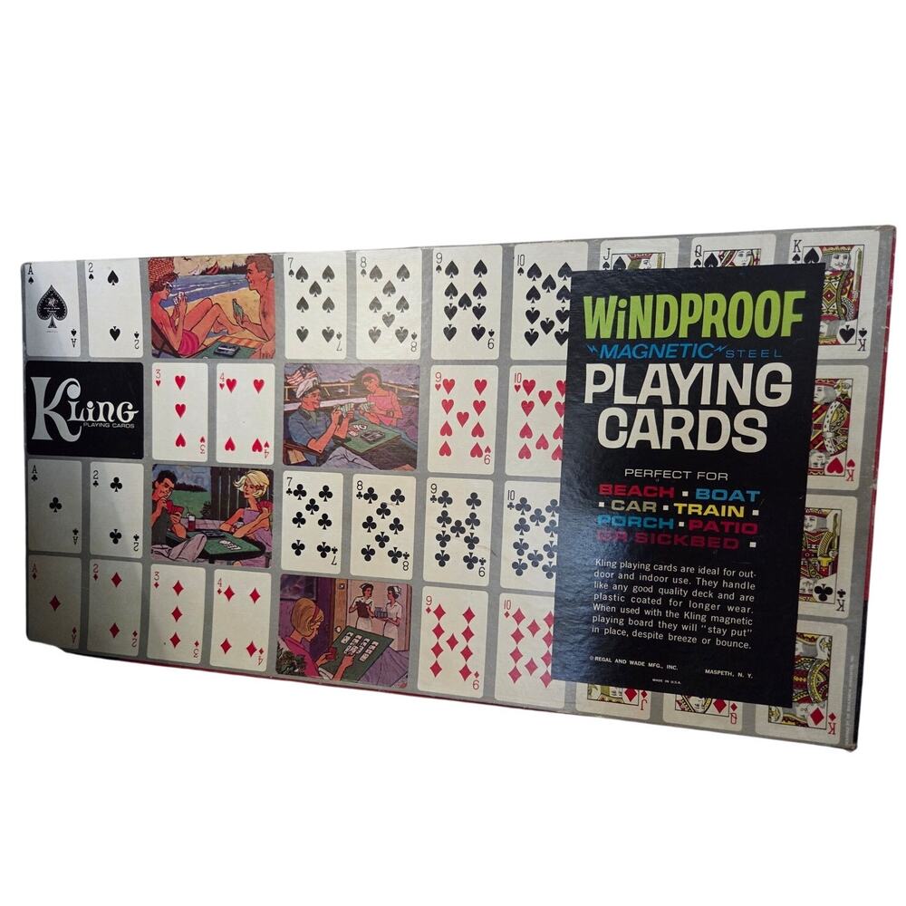 Vintage Kling Windproof Magnetic Playing Cards Steel Board 50s Travel Game